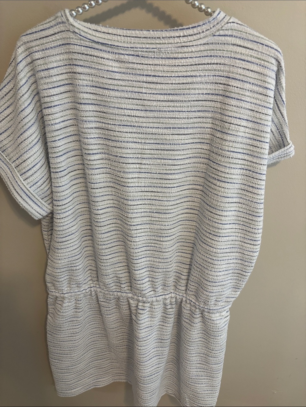 LOFT White Striped Short Sleeve Drawstring Dress size xl - Picture 6 of 6